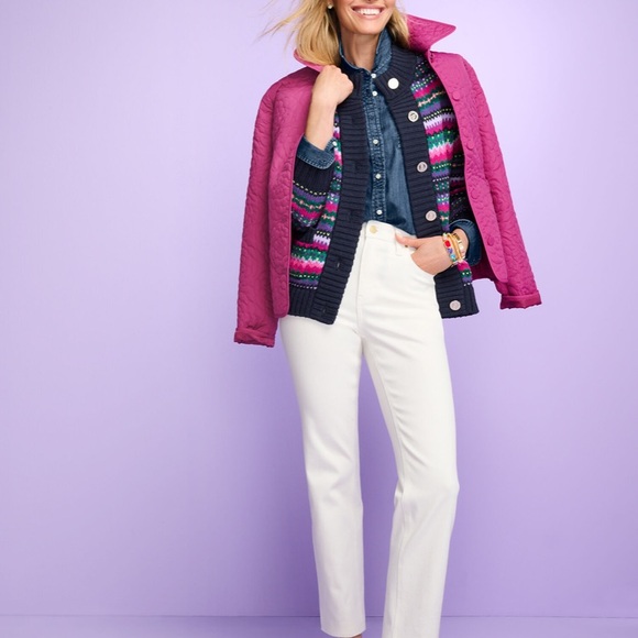 Talbots Quilted Rosette Magenta  Puffer Barn Jacket size Small new with Tags - Picture 3 of 16